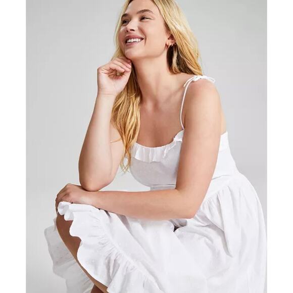 And Now This Size S Cotton Swiss Dot Corset Ruffled Sleeveless Midi Dress White - Picture 2 of 14